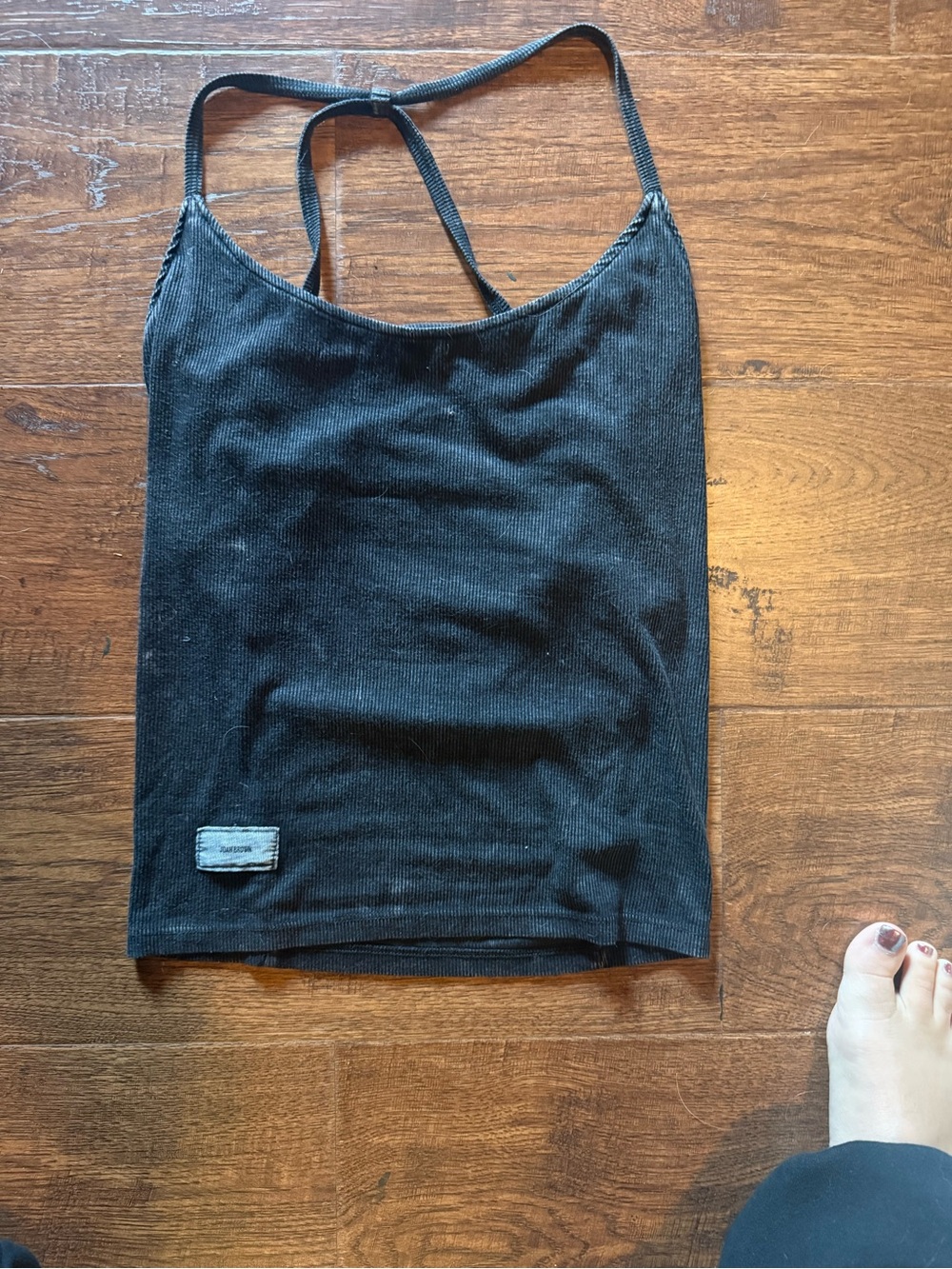 Black Ribbed Strappy Tank Top - Picture 1 of 5